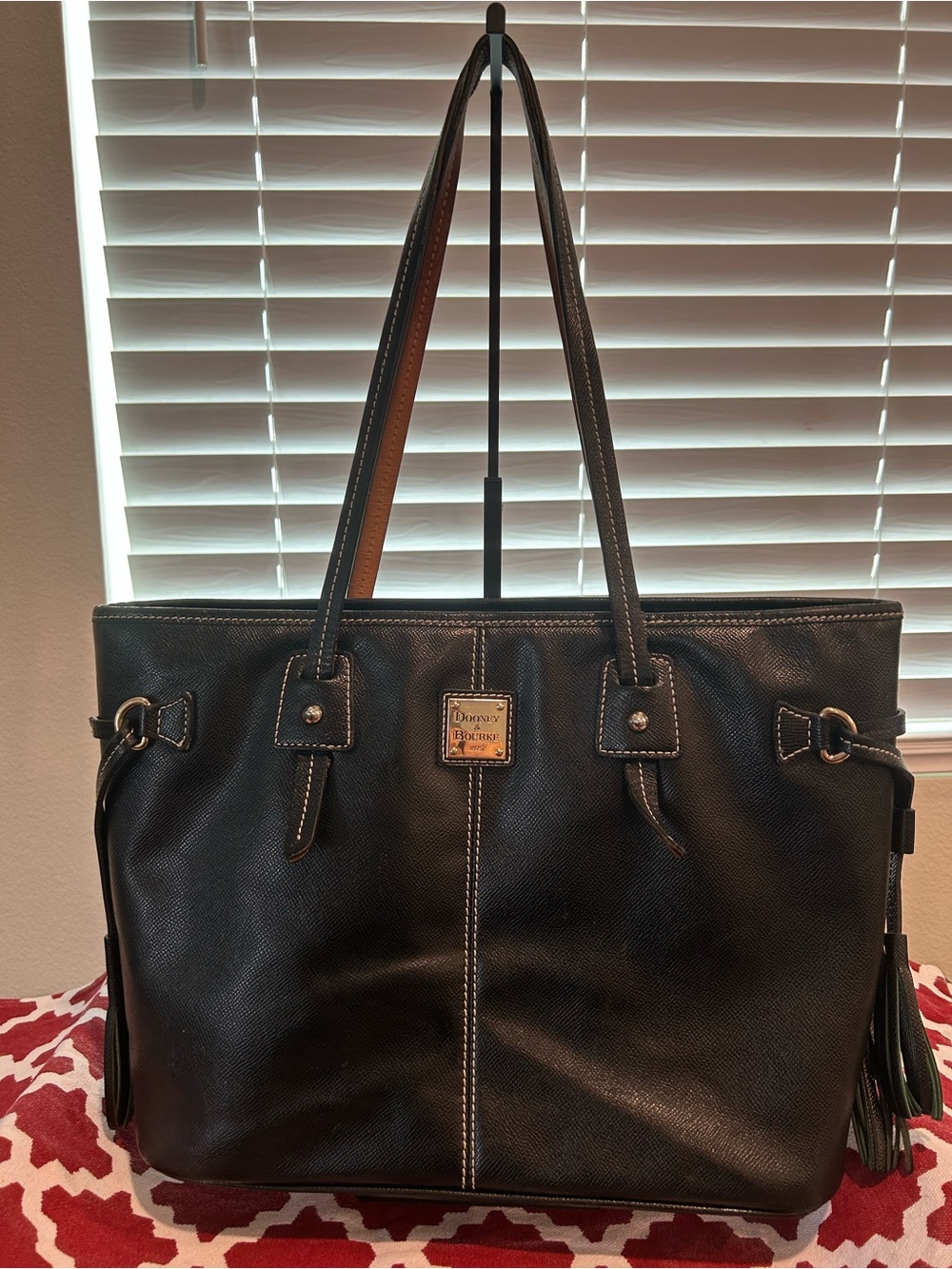 Dooney & Bourke Black Leather Tote with Tassel Detail